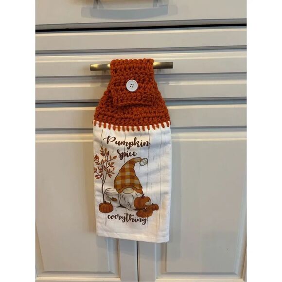 Crochet Top Kitchen Towel-Pumpkin spice everything gnome - Picture 1 of 2